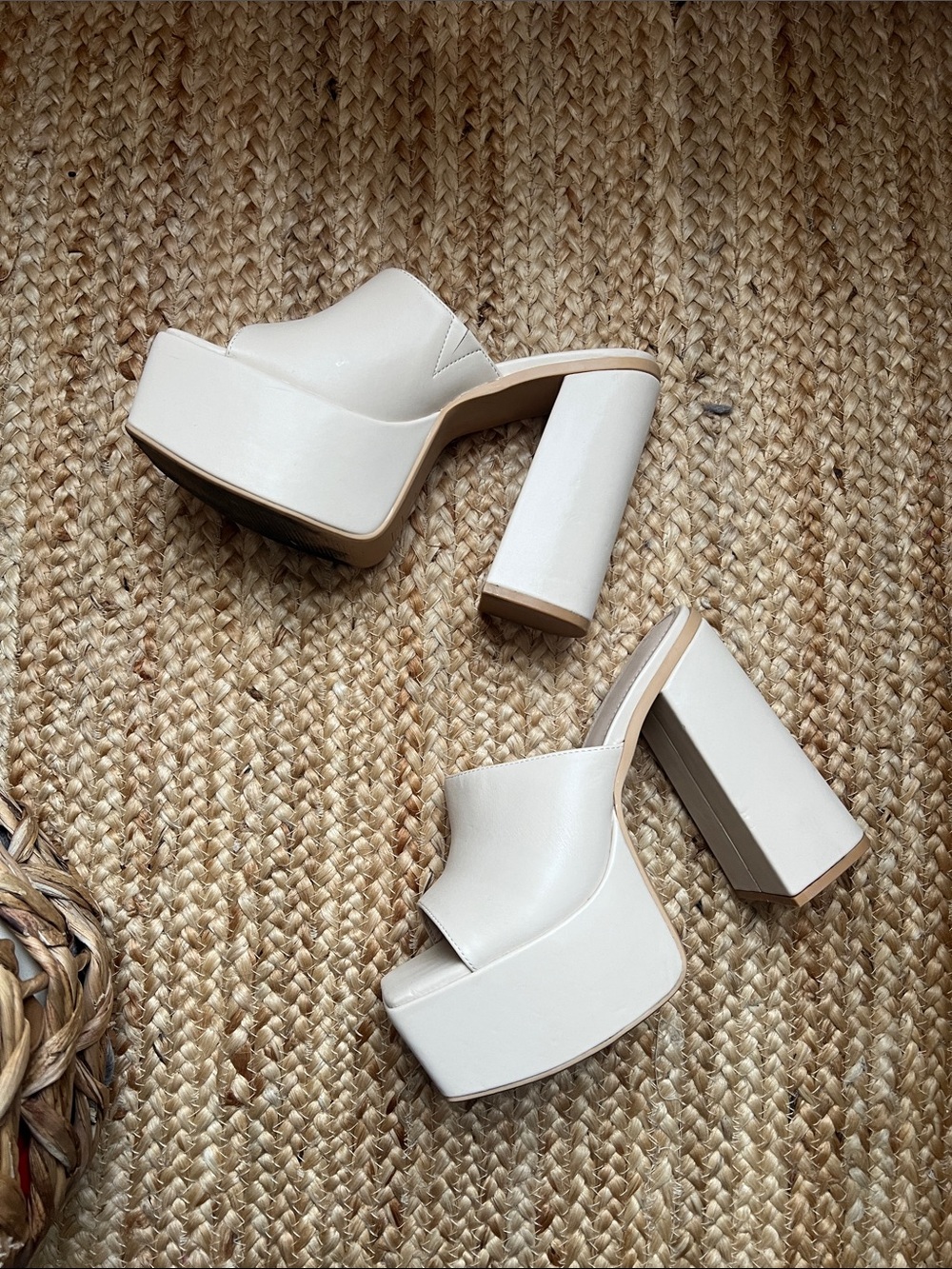 Bauer Neutral Beige Platform Mule Heels (Steve Madden Trixie Dupe)